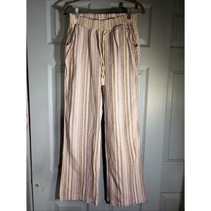Kiss & Cry Linen/ Cotton Blend Wide Leg Striped Pull On Pants With Pockets Sz L.